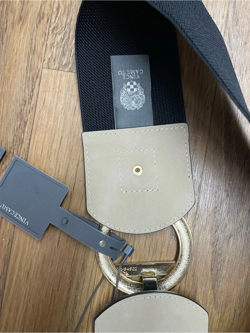 Vince Camuto Black Belt Bag with Gold Ring Accent